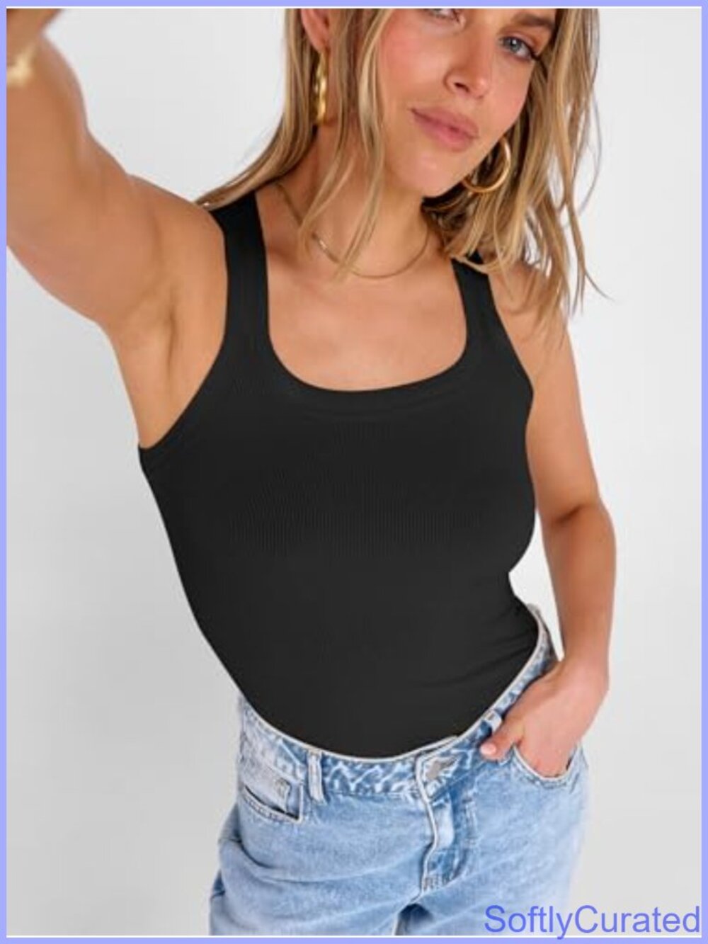 Square Neck Racerback Ribbed Slim Fit Tank Top - Picture 5 of 6